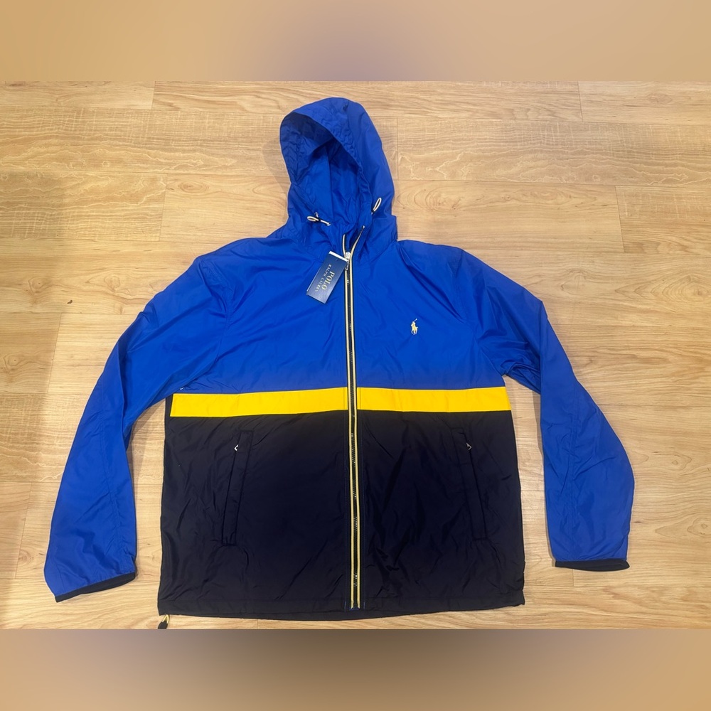 Polo Ralph Lauren Men’s Water Repellant Full Zip Colorblock Windbreaker Blue L